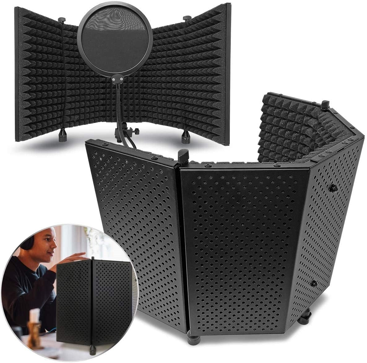 AxcessAbles SF-101VB 32.5"Wx13"H (422sq inch) Half Dome Vented Recording/ Podcast Isolation Shield with Desktop Standing Knobs and Microphone Windpop Blocker (SF-101VB)