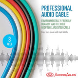 AxcessAbles 1/4 (6.35mm) TRS to 1/4 (6.35mm) TRS Multi-Color Balanced Stereo Patch Cables 6-Pack (3ft) Outboard Gear & Patchbay Studio Cables External Effects Digital Analog Effects
