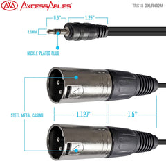 AxcessAbles TRS18-DXLR402M 1/8-inch (3.5mm) Stereo Minijack TRS to Dual XLR Male Audio Cable for Phone, Laptop, Tablet, MP3 Player Patch to Mixing Console or Powered Speaker (6.5ft)