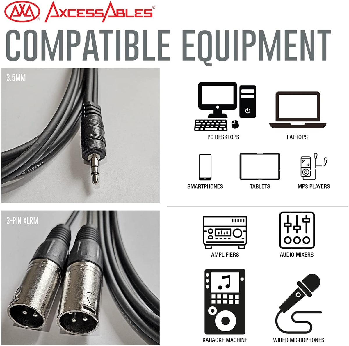 1/8 Inch to Dual XLR Male Y-Splitter Cable,Unbalanced 3.5mm Mini