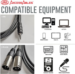 AxcessAbles TRS18-DXLR402M 1/8-inch (3.5mm) Stereo Minijack TRS to Dual XLR Male Audio Cable for Phone, Laptop, Tablet, MP3 Player Patch to Mixing Console or Powered Speaker (6.5ft)
