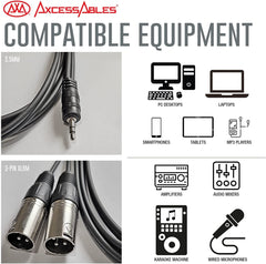 AxcessAbles 1/8 Stereo Male Mini-Jack to Dual Male XLR Audio Cable - 10ft | 1/8 TRS to Dual XLR Male Y-Splitter Cable | 3.5mm Stereo Mini-Jack Male to 2 XLR Male | AxcessAbles AXCTRS18-DXLR403M 10ft