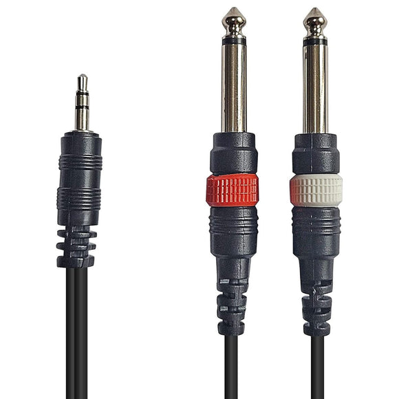 AxcessAbles 1/8 Stereo Male Mini-Jack to Dual 1/4 TS Audio Cable - 3ft | 1/8 TRS to Dual TS Mono Y-Splitter Cable | 3.5mm Stereo Mini-Jack to 2 TS Male | AxcessAbles AXCTRS18-D14TS103-3ft