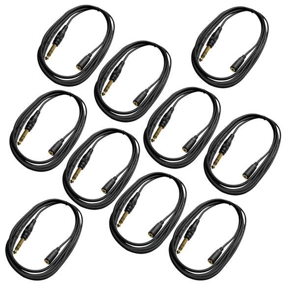 The AxcessAbles TRSF18-TRSM14 1/8 inch (3.5mm) TRS Female to 1/4 inch (6.35mm) TRS Male Headphone Extension Cable (10ft) - 10 Pack