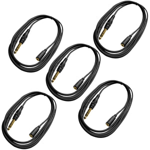AxcessAbles TRSF18-TRSM14 1/8 inch (3.5mm) TRS Female to 1/4 inch (6.35mm) TRS Male Headphone Extension Cable (10ft) - 5 Pack