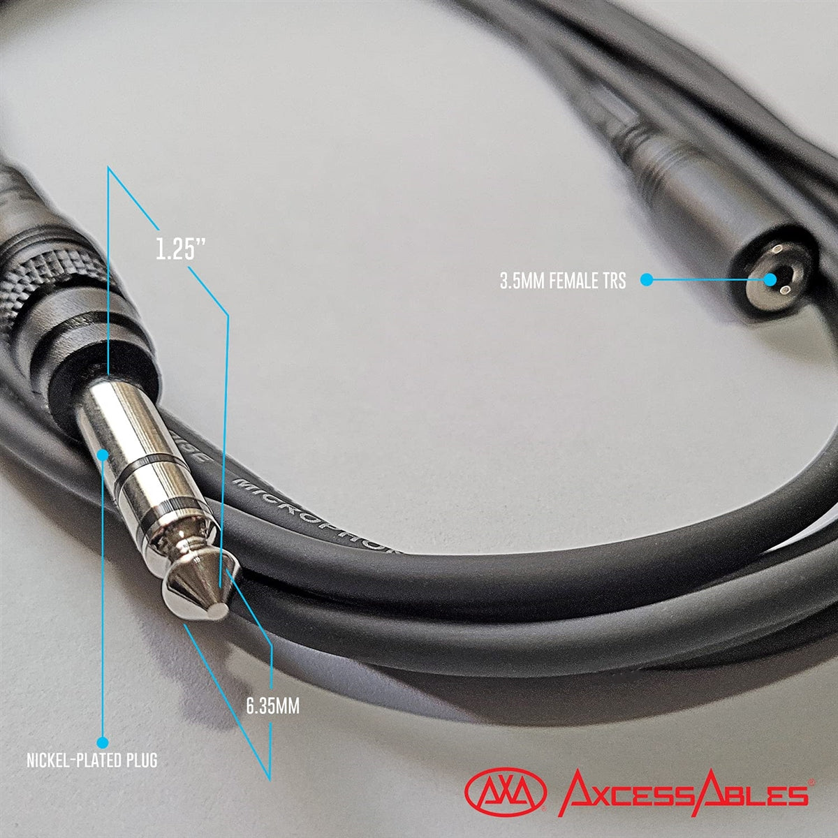 AxcessAbles TRSF18-TRSM14 1/8 inch (3.5mm) TRS Female to 1/4 inch (6.35mm) TRS Male Headphone Extension Cable (10ft)