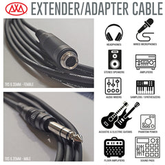 AxcessAbles 1/4-inch (6.35mm) TRS Male to 1/4-inch (6.35mm) TRS Female Headphone Extension Cable (10ft) for Microphones, Audio Applications, Home Studios, Professional Studios