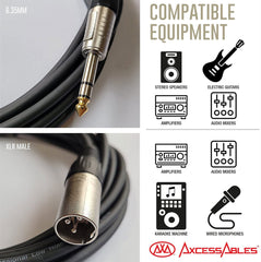 Stereo ¼” TRS Male to XLR Male 15ft | AxcessAbles | TRS14