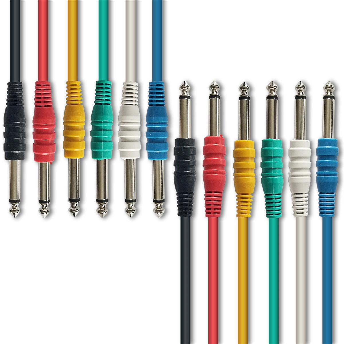 AxcessAbles 1/4-inch (6.35mm) TS to 1/4-inch (6.35mm) TS Unbalanced Mono Multi-Color Patch Cables 6 Pack (1ft) Outboard Gear & Patchbay Studio Cables External Effects Digital Analog Effects