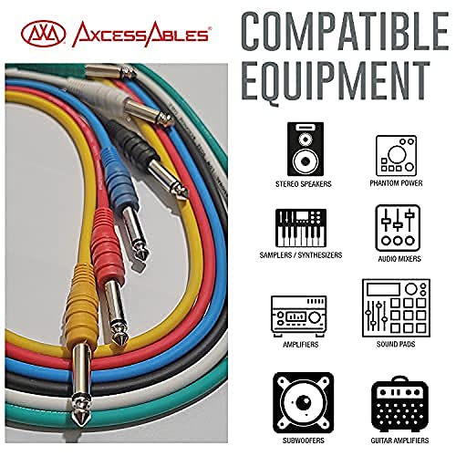 AxcessAbles AXCTS14-P105 1/4-inch (6.35mm) TS Unbalanced Patch Cables 6-Pack, 5 feet