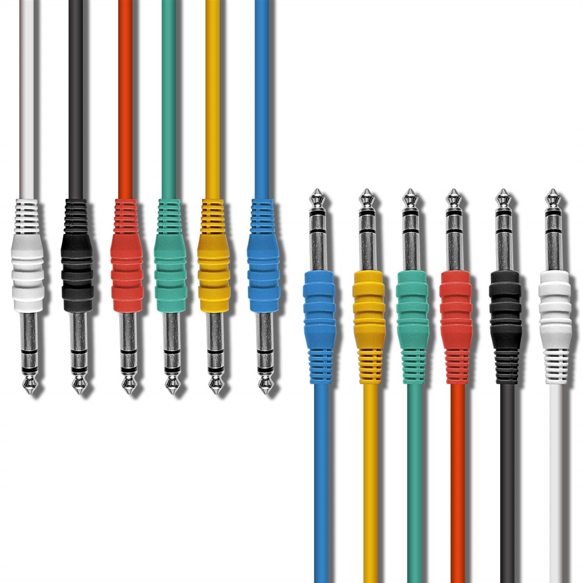 AxcessAbles 1/4-inch (6.35mm)TRS to 1/4-inch (6.35mm) TRS Multi-Color Balanced Stereo Patch Cables 6-Pack Outboard Gear & Patchbay Studio Cables External Effects Digital Analog Effects (1ft)