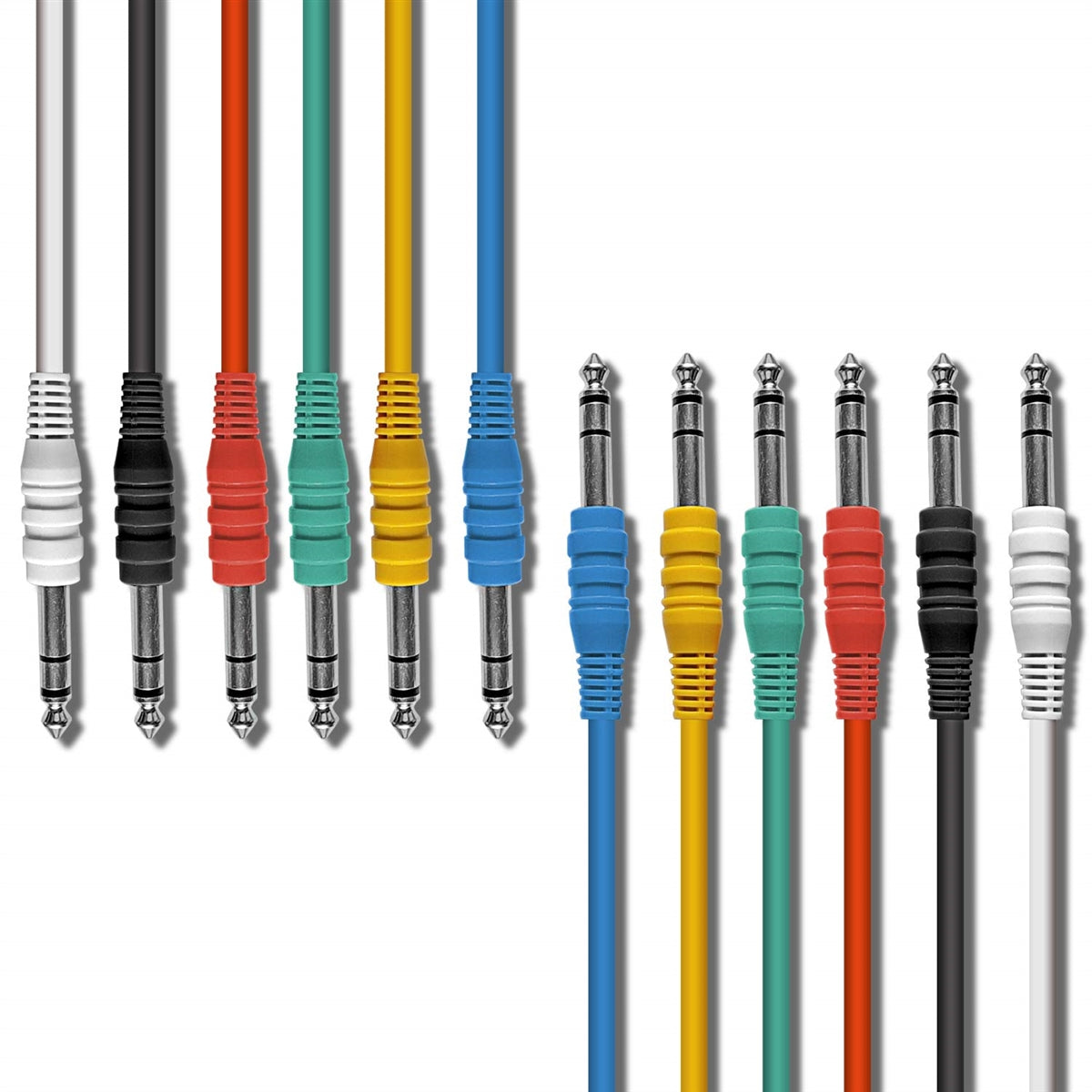 AxcessAbles 1/4-inch (6.35mm) TRS to 1/4-inch (6.35mm) TRS Multi-Color Balanced Stereo Patch Cables 6-Pack Outboard Gear & Patchbay Studio Cables External Effects Digital Analog Effects (1ft) - Open Box