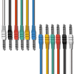AxcessAbles 1/4-inch (6.35mm) TRS to 1/4-inch (6.35mm) TRS Multi-Color Balanced Stereo Patch Cables 6-Pack Outboard Gear & Patchbay Studio Cables External Effects Digital Analog Effects (1ft) - Open Box