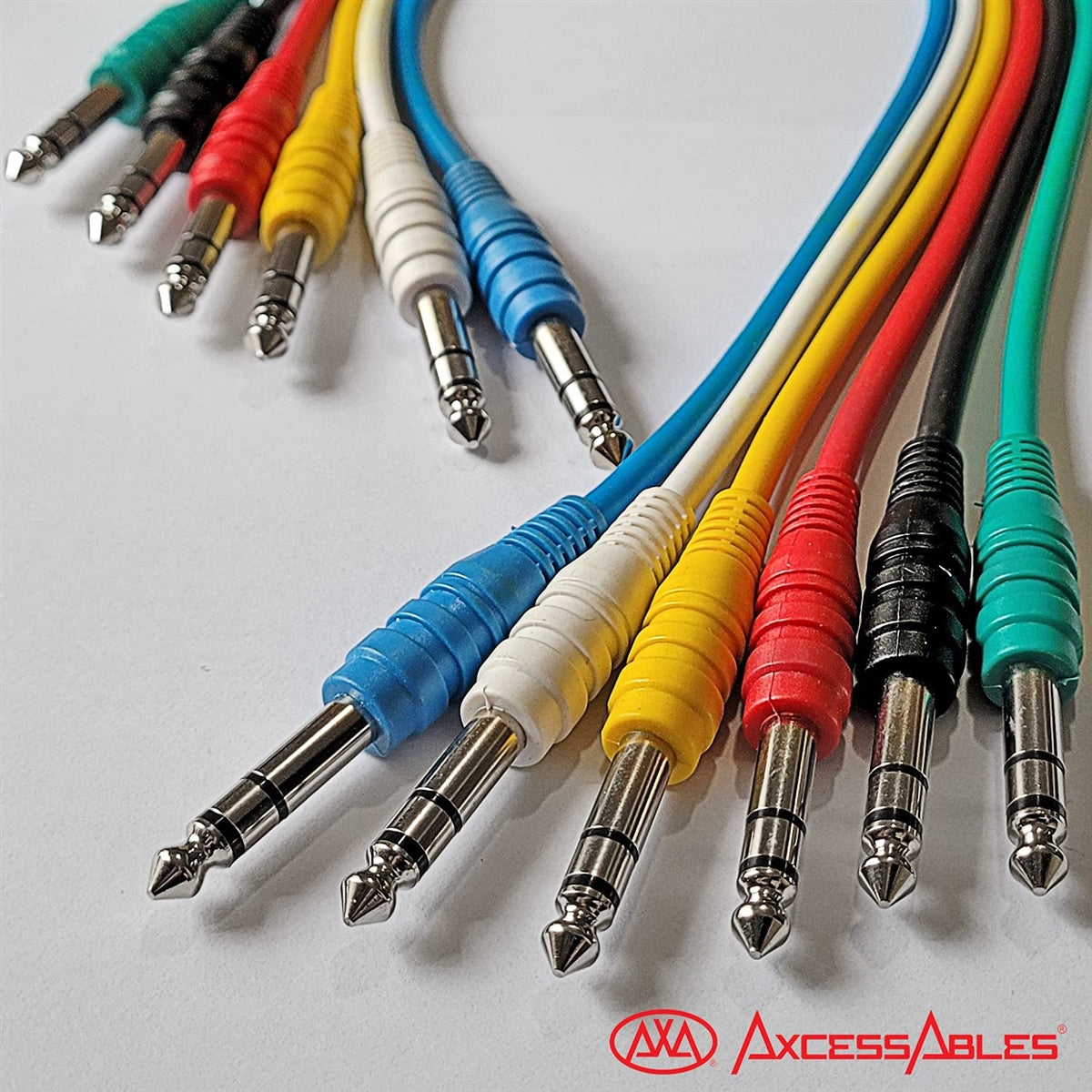 AxcessAbles 1/4-inch (6.35mm) TRS to 1/4-inch (6.35mm) TRS Multi-Color Balanced Stereo Patch Cables 6-Pack Outboard Gear & Patchbay Studio Cables External Effects Digital Analog Effects (1ft) - Open Box