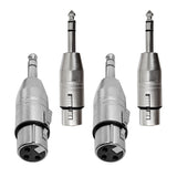 AxcessAbles 1/4" TRS to XLR Adapter, Balanced Quarter Inch 6.35mm Male to XLR Female Adapters - 4 Pack