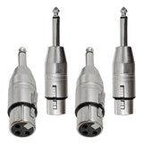 AxcessAbles 3PIN XLR Female to 1/4" TS Unbalanced Male Mic and Instrument Cable Adapter (4 Pack)
