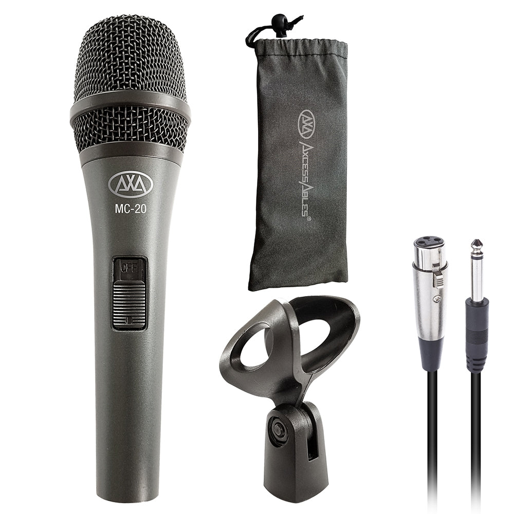 AxcessAbles Dynamic Wired Handheld Microphone with 10ft Mic Cable, On/Off Switch, and a Carry Pouch | Dynamic Singing Microphone | DJ Mic| Mic for Singers |AxcessAbles MC-20