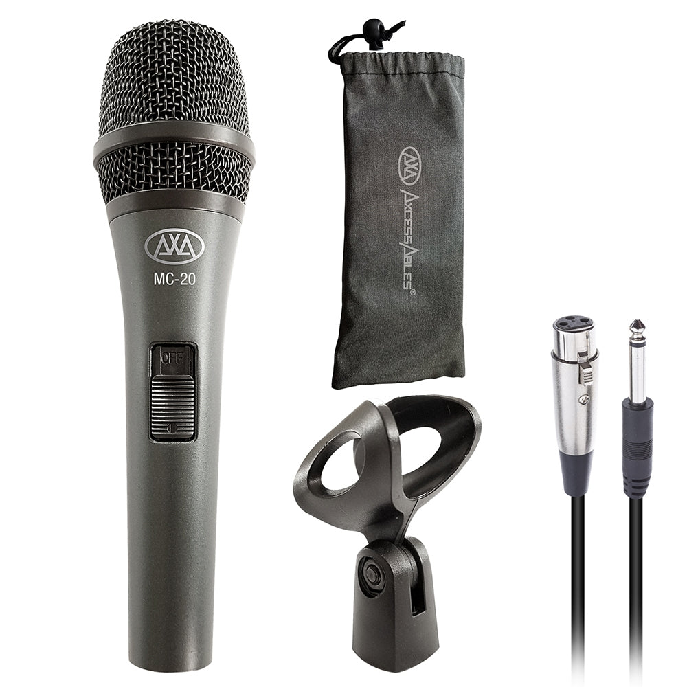 AxcessAbles Dynamic Wired Handheld Microphone with 10ft Mic Cable, On/Off Switch, and a Carry Pouch | Dynamic Singing Microphone | DJ Mic| Mic for Singers |AxcessAbles MC-20 (4-Pack)