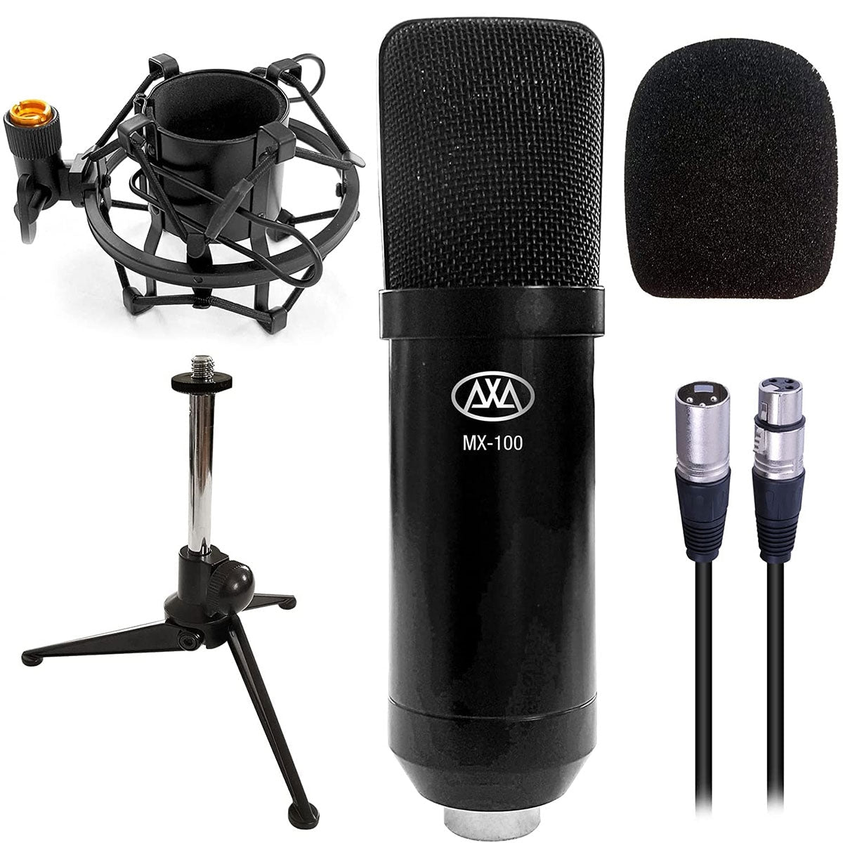 AxcessAbles Cardioid XLR Condenser Microphone - Recording and Podcast Mic Compatible with Scarlett, Behringer PreSonus Studio, Audio Interfaces, Phantom Powered Audio Mixers (MX-100) - Open Box
