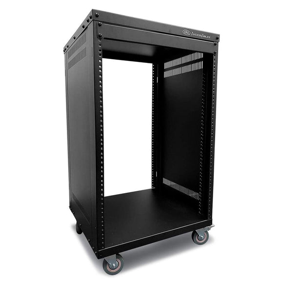 AxcessAbles RK 16U 19 Inch Cabinet AV Rack Stand with Wheels. With Open-Frame Rack Install Option and Removable Wheels. For Audio Video, DJ, Home Theater, Network, Server Equipment, Sound Studio