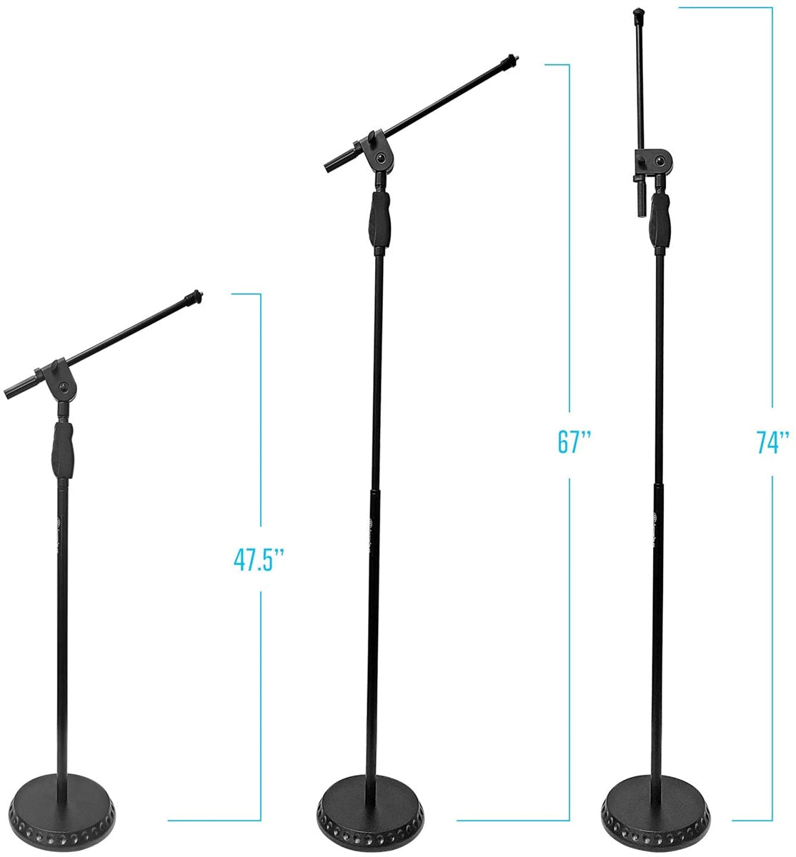 AxcessAbles MS-201RB Heavy Duty Weighted Round Base Microphone Stand with Telescoping Boom and One Hand Height Adjusting Clutch. Compatible with AT2020, SM58, Recording, Live Sound, Karaoke Mics MINT OPEN BOX