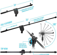 AxcessAbles MS-201RB Heavy Duty Weighted Round Base Microphone Stand with Telescoping Boom and One Hand Height Adjusting Clutch. Compatible with AT2020, SM58, Recording, Live Sound, Karaoke Mics MINT OPEN BOX