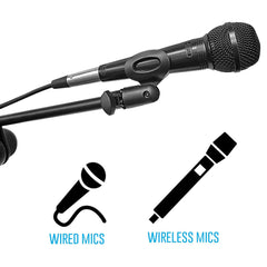 AxcessAbles One Hand Microphone Stand with Weighted Heavy Round Base and Quick Grip Height Adjustment - Telescoping Mic Boom Arm Included. Tall Microphone Stand for Singing (MS-201RB) (2-Pack)