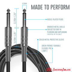 AxcessAbles I-020 1/4-inch (6.35mm) TS Straight to 1/4-inch (6.35mm) TS Straight Guitar/Bass/Instrument Cable (20ft)