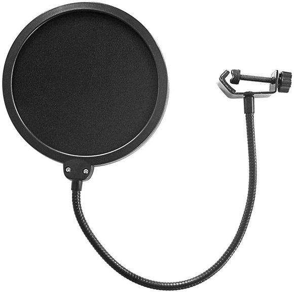 AxcessAbles 6 Inch Dual Layer Studio Microphone Pop Filter for Isolation Shield, Pop Blocker with 14 Inch Gooseneck for Blue Yeti Mic, AT2020, Recording Studios. Mic Pop Guard