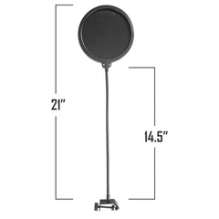 AxcessAbles 6 Inch Dual Layer Studio Microphone Pop Filter for Isolation Shield, Pop Blocker with 14 Inch Gooseneck for Blue Yeti Mic, AT2020, Recording Studios. Mic Pop Guard