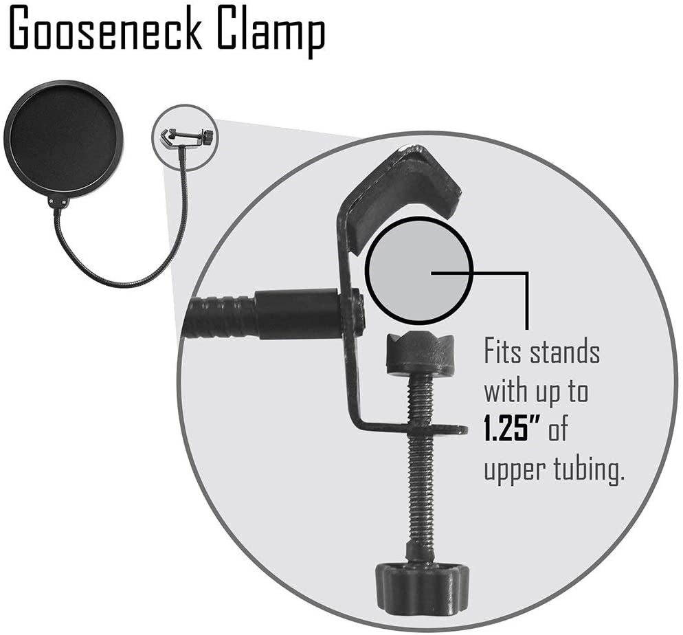 AxcessAbles 6 Inch Dual Layer Studio Microphone Pop Filter for Isolation Shield, Pop Blocker with 14 Inch Gooseneck for Blue Yeti Mic, AT2020, Recording Studios. Mic Pop Guard