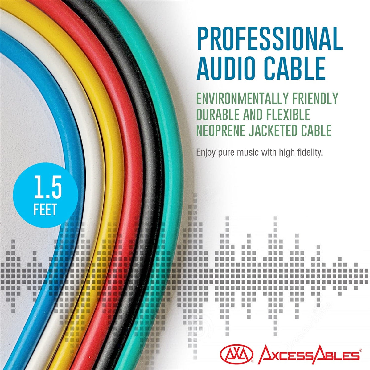 AxcessAbles 1/4-inch (6.35mm) TRS to 1/4-inch (6.35mm) TRS Multi-Color Balanced Stereo Patch Cables 6-Pack Outboard Gear & Patchbay Studio Cables External Effects Digital Analog Effects (1.5ft)