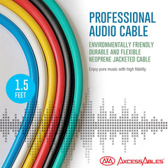 AxcessAbles 1/4-inch (6.35mm) TRS to 1/4-inch (6.35mm) TRS Multi-Color Balanced Stereo Patch Cables 6-Pack Outboard Gear & Patchbay Studio Cables External Effects Digital Analog Effects (1.5ft)