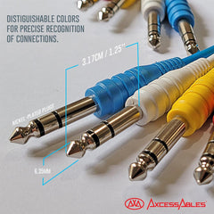 AxcessAbles 1/4-inch (6.35mm) TRS to 1/4-inch (6.35mm) TRS Multi-Color Balanced Stereo Patch Cables 6-Pack Outboard Gear & Patchbay Studio Cables External Effects Digital Analog Effects (1.5ft)