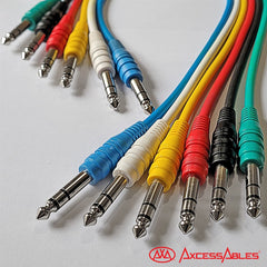 AxcessAbles 1/4" (6.35mm) TRS to 1/4" (6.35mm) TRS Multi-Color Balanced Stereo Patch Cables, 6-Pack (1.5ft) for Outboard Gear & Studio Equipment