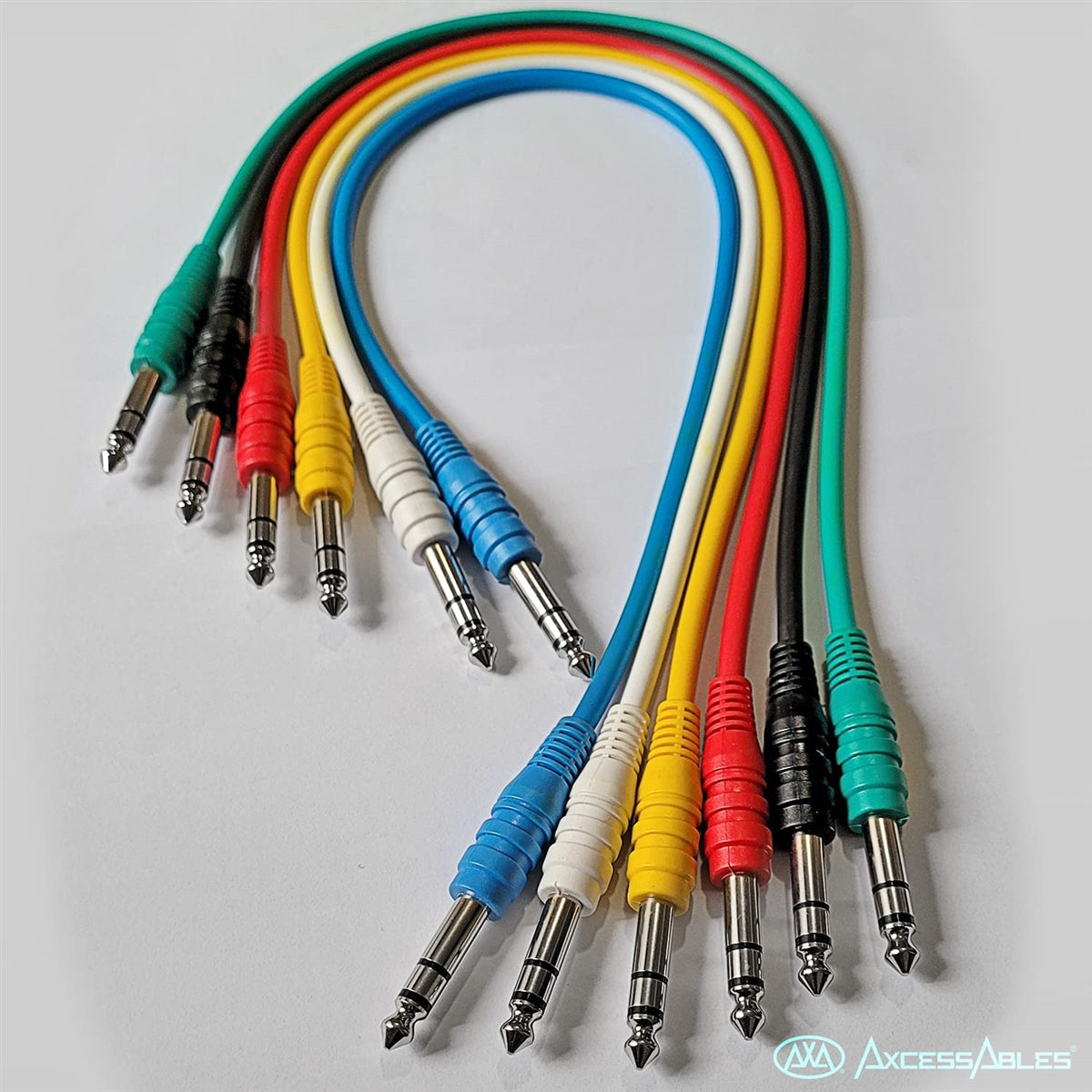 AxcessAbles 1/4-inch (6.35mm) TRS to 1/4-inch (6.35mm) TRS Multi-Color Balanced Stereo Patch Cables 6-Pack Outboard Gear & Patchbay Studio Cables External Effects Digital Analog Effects (1.5ft)