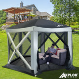 AxplorOutdoor SUMMERLIN Rapid Tent 11.8ft x11.8ft Hexagon Standing Height Portable Pop-Up Canopy with ATTACHABLE BATHTUB STYLE WATERPROOF FLOOR (8-10 Adults) - Open Box