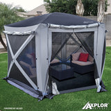 AxplorOutdoor NOMAD Rapid Tent 11.8ft x 11.8ft Hexagon Multi-Seasonal, Portable Pop-up Canopy with ATTACHEABLE Floor and Built-in Privacy Wind Panels (Grey/Silver) - Open Box