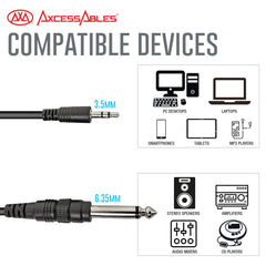 AxcessAbles 1/8 Inch TRS to 1/4 Inch TS Instrument Cable 10ft - 10 Pack | 3.5mm Minijack Male to 6.35mm Male Jack Stereo Audio Cord | 10ft TRS to TS Patch Cables (10-Pack)