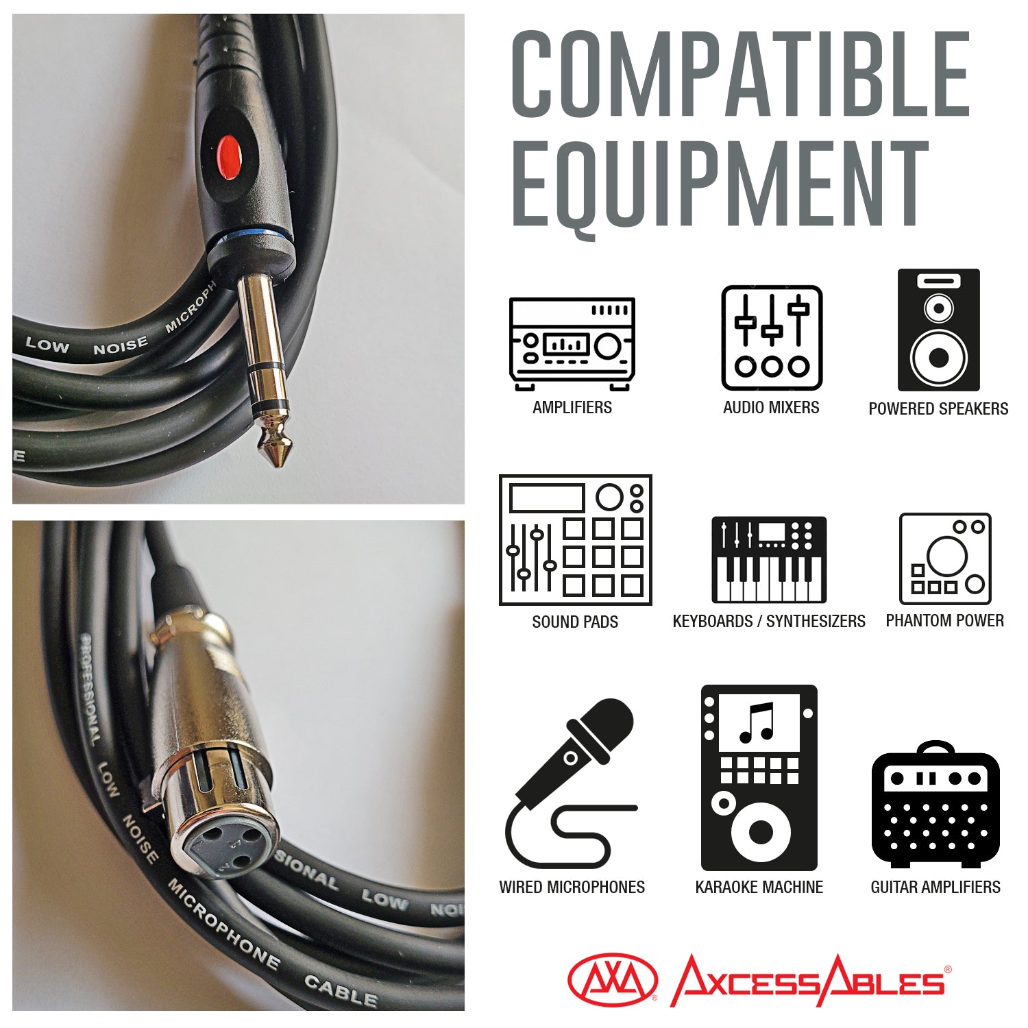 AxcessAbles XLR to 1/4 Inch TRS Instrument Cable 10ft | XLR Female to 6.35mm Male Jack Stereo Audio Cord | 10ft XLR to TRS Balanced Patch Cables