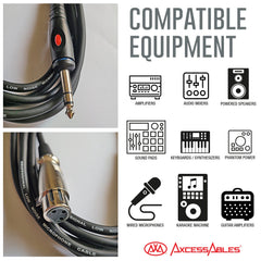 AxcessAbles XLR to 1/4 Inch TRS Instrument Cable 10ft | XLR Female to 6.35mm Male Jack Stereo Audio Cord | 10ft XLR to TRS Balanced Patch Cables