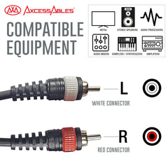 AxcessAbles Dual 1/4 Inch TS to Dual RCA Audio Interconnect Cable 10ft - 4 Pack | Dual 6.35mm Male Jack to Dual RCA | 10ft DTRS to DRCA Unbalanced Patch Cables (4-Pack)