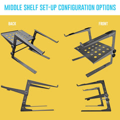 AxcessAbles Two-Tier Adjustable DJ Stand with Clamps | For DJ Controllers, Music Mixers, Laptops up to 20lbs.| DJ Controller Stand Compatible with DDJ-REV1, DDJ-FLX4 | DJ Laptop Stand (LTS-03 Black) - Open Box