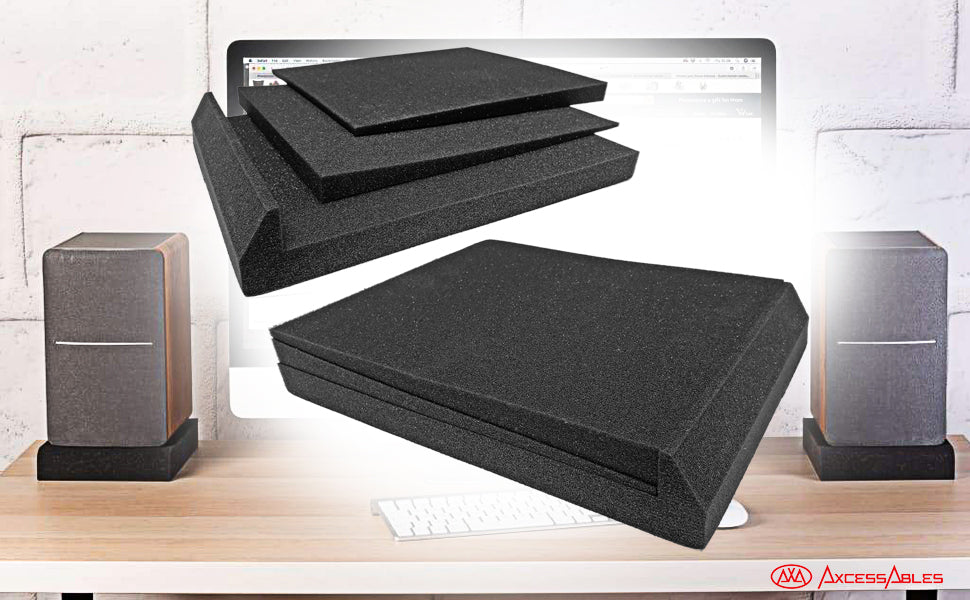 AxcessAbles Large Studio Monitor Isolation Pads for 6.5, 7, and 8-inch Speakers| Sound Isolation Pads for Side-Way Speakers | 3-Slice Pads | Multi-angle Speaker Riser | Acoustic Isolation Speaker Foam - Open Box