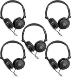 AxcessAbles On-Ear Closed-Back Studio/DJ Headphones with 6ft Cable and 1/4-inch Jack Adapter | 38mm Neodymium Driver Swiveling Cups| Guitar | Recording (SH-49) (5-Pack)