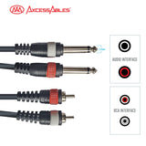 AxcessAbles Dual 1/4 Inch TS to Dual RCA Audio Interconnect Cable 10ft - 2 Pack | Dual 6.35mm Male Jack to Dual RCA | 10ft DTRS to DRCA Unbalanced Patch Cables (2-Pack)