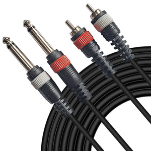 Dual 1/4-Inch TS (Mono) to Dual RCA (Mono) Audio AUX Stereo Cable (3ft)