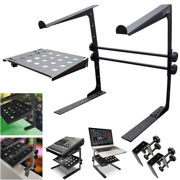 AxcessAbles Two-Tier Adjustable DJ Stand with Clamps | For DJ Controllers, Music Mixers, Laptops up to 20lbs.| DJ Controller Stand Compatible with DDJ-REV1, DDJ-FLX4 | DJ Laptop Stand (LTS-03 Black) - Open Box