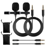 AxcessAbles Lavalier Clip On Microphone with 5ft TRRS 3.5mm Cable and Adapter - 2 Pack | Omnidirectional Condenser Lapel Microphone for Audio Recording| AxcessAbles Lav Mic (2 Pack)