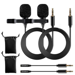 AxcessAbles Lavalier Clip On Microphone with 5ft TRRS 3.5mm Cable and Adapter - 2 Pack | Omnidirectional Condenser Lapel Microphone for Audio Recording| AxcessAbles Lav Mic (2 Pack)